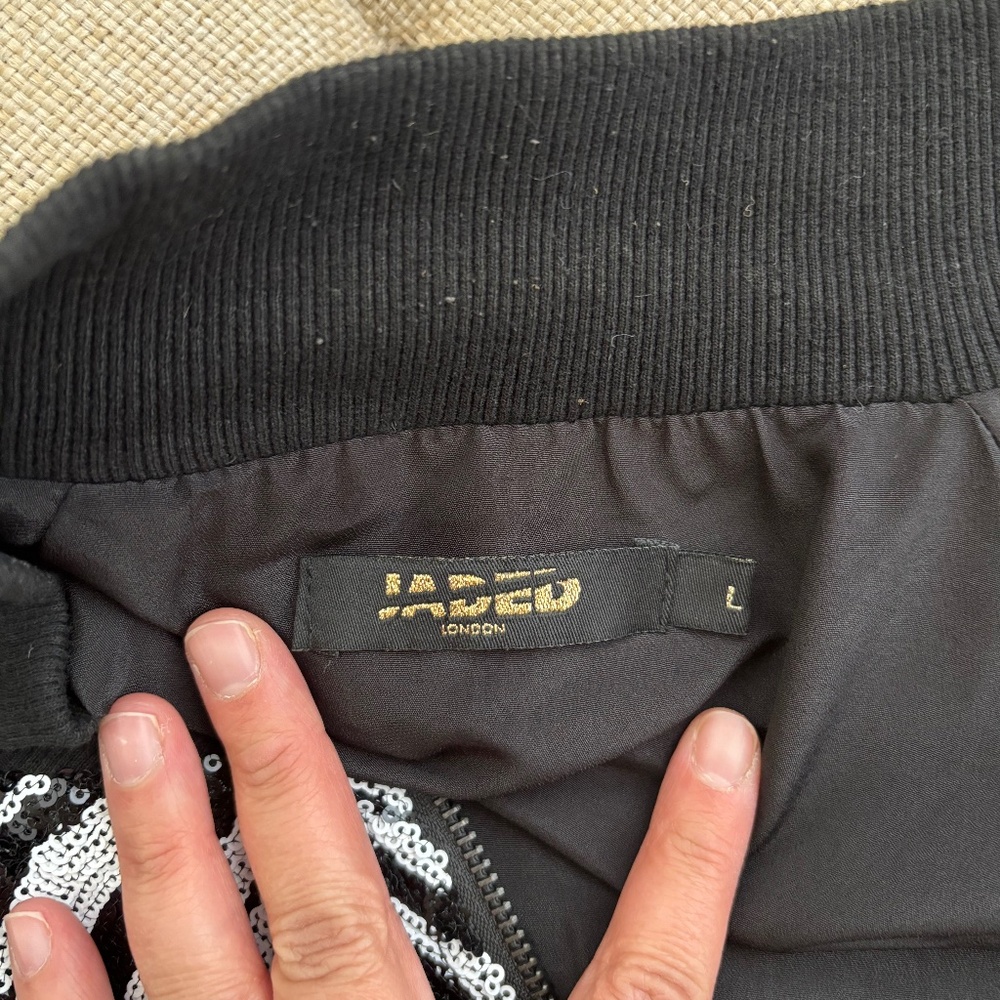 Jaded London Sequin Zebra Print Bomber Jacket - Size Large - Picture 2 of 7
